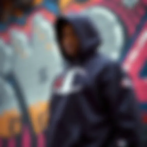 Champion Hoodie in Urban Culture Champion large logo hoodie showcased against a vibrant street art backdrop